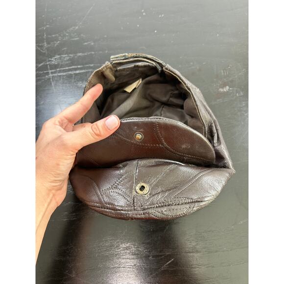 Vintage Leather Patchwork Design- Mens Brown Flat Cap- some wear buttons - Picture 5 of 6